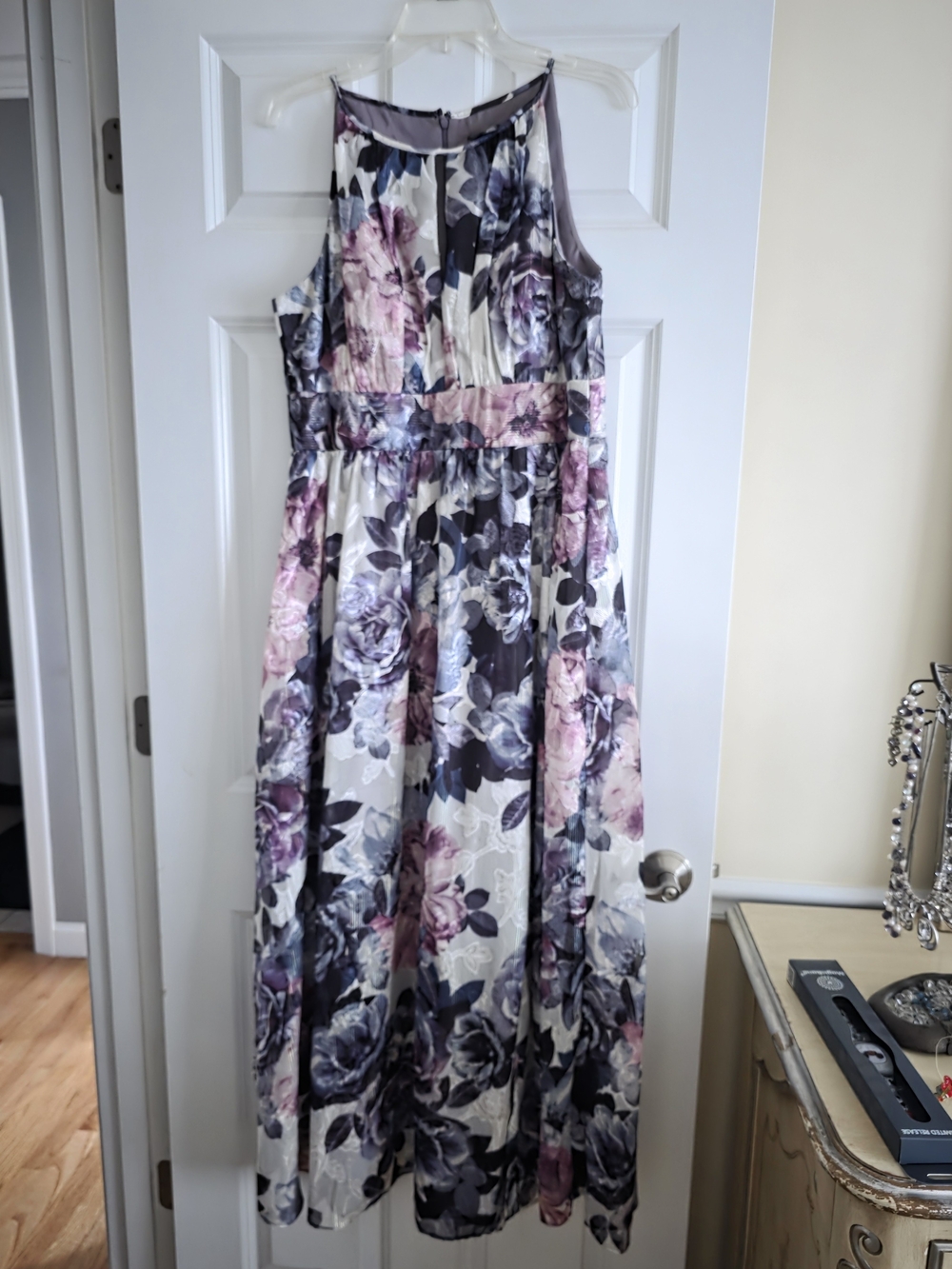 R&M Richards Petite Floral Dress in Purple and Gray